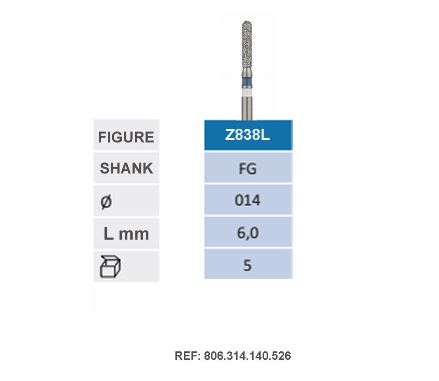 Z838L.FG.014-Jota Zirconia Diamond Burs, Round End Cylinder, Ø1.4mm, Medium
