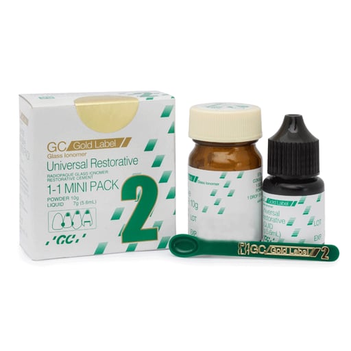 GC Gold Label 2 Glass Ionomer, Restorative Cement, #21 Shade, Mini Pack. 10 g Powder, 5.6 mL Liquid